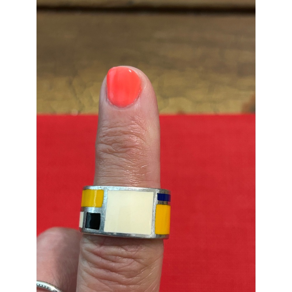 A. Menegatti Tiziana Redavid 925 Silver Mondrian Enamel Ring Italy Geometric - Picture 5 of 8